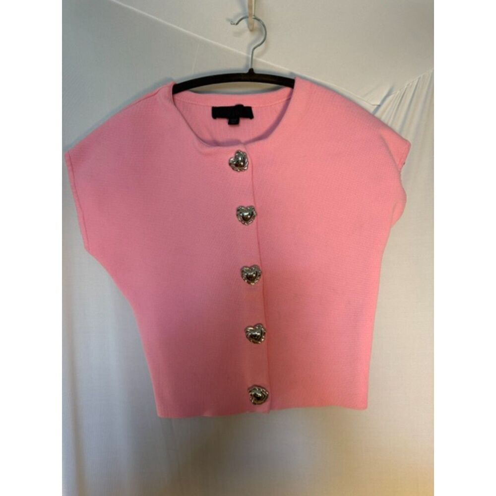 Women’s Pink Cropped Knit Top with Heart Buttons